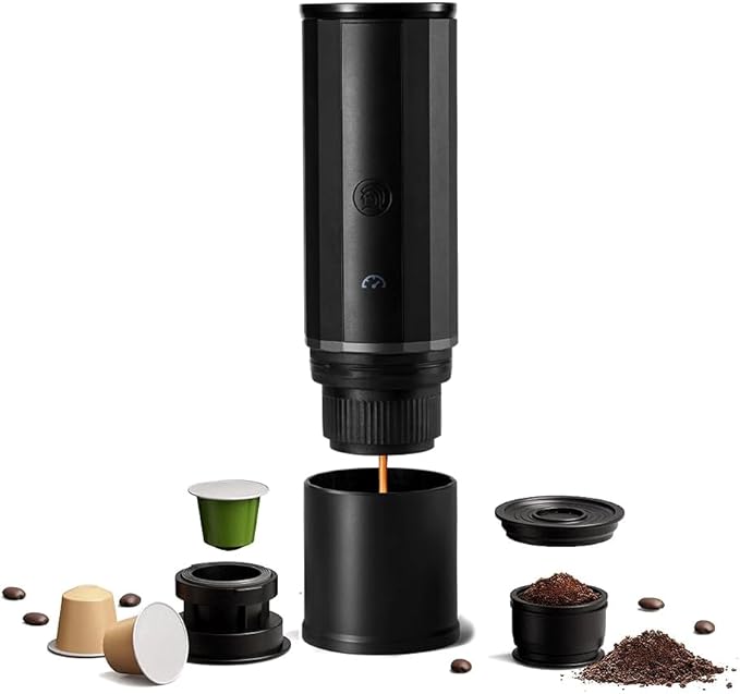 CUFEJORO portable coffee maker15 Bar Mini Coffee Maker USB-C & Car Charger, Lightweight Espresso Maker Black