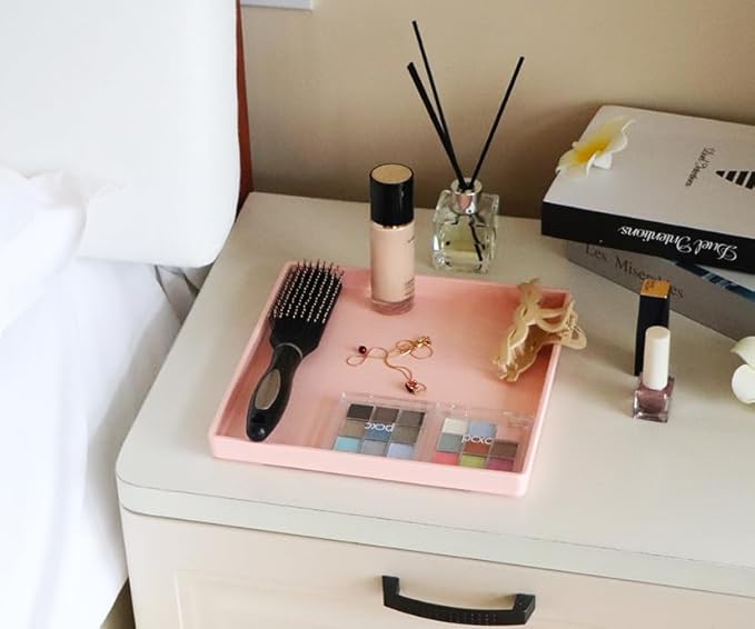 Small Square Serving Tray (9 inch), Durable Pink Tray for Desserts & Organization, Lightweight for Coffee, Drinks, Party, Seasoning, Perfume and Display.