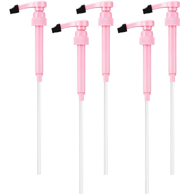 Patelai 5 Pcs Pink Syrup Pump with Tip Cover Bottle for No Spill Flavored Skinny Blueberry Coffee Syrup Pump Dispenser Fits 750ml Bottles for Vanilla Caramel Chocolate Coconut Sauce