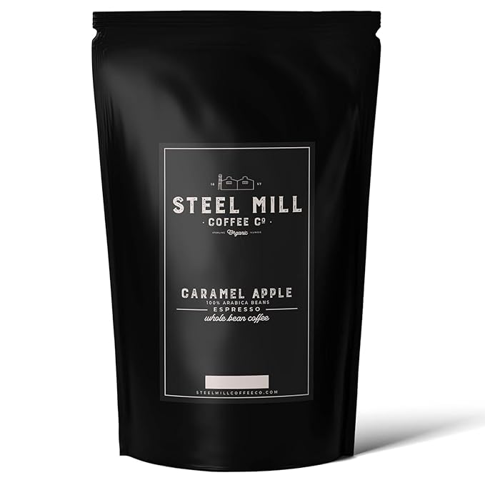 Steel Mill Coffee Co. Caramel Apple Whole Bean Coffee – 2 LB Bag | Medium Roast Colombian Arabica | Vegan, Gluten-Free, Sugar-Free, Dairy-Free | Grown in Colombia