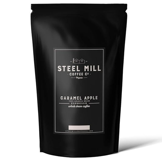 Steel Mill Coffee Co. Caramel Apple Whole Bean Coffee – 2 LB Bag | Medium Roast Colombian Arabica | Vegan, Gluten-Free, Sugar-Free, Dairy-Free | Grown in Colombia