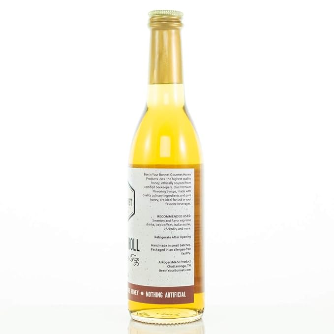 Bee in Your Bonnet Premium Flavoring Syrup - Made with Real Honey & Natural Ingredients - Perfect for Coffee Flavoring, Cocktails & Drinks - Cinnamon Roll Flavoring - 355ml / 12 Ounce Bottle