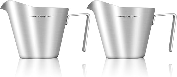 IKAPE Espresso Measuring Cup, 304 Anti-scald Stainless Steel Espresso Shot Cups 2Pcs with Handle, Coffee Pouring Cup for Barista Tool Accessories(Silver)