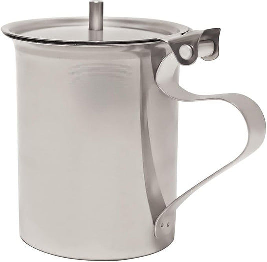 Stainless Steel Creamer Dispenser with Handle, 10 oz, Flat Lid Stackable, Mirror Finish (1, Non Stackable Server)