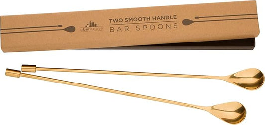 A Bar Above Bar Spoon Set, Spiral Handle, Stainless Steel Mixing Spoons for Cocktail Mixer Set, to Stir and Layer, Basic Professional or Home Bars Accessories (Gold, Smooth)