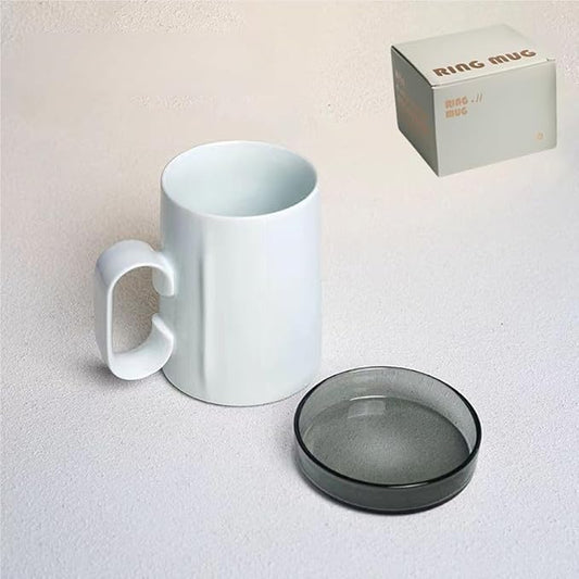 EurtAuro Designer's original handmade ceramic coffee mugs，Ceramics tea cup for office and home，Birthday, Valentine's gifts for men and women，mugs with lid，14.2oz (Misty blue)