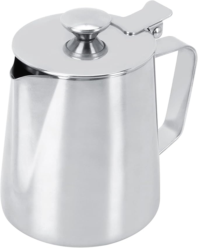 12oz Milk Frothing Pitcher, Stainless Steel Coffee Latte Art Jug Pitcher Mug Cup with Lid for Home Restaurant Cafe