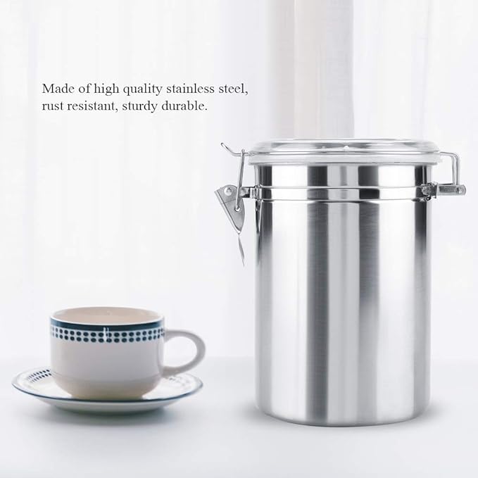 Stainless Steel Coffee Container Vacuum Sealed - Large Capacity Storage Jar for Coffee Beans Tea Sugar with Airtight Seal 1200ml Food Grade Metal Canister for Bean Storage