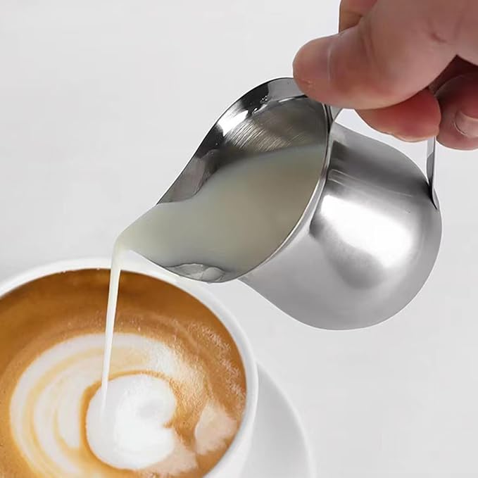 BESPORTBLE Stainless Steel Espresso Measuring Milk Pitcher 90ml Small Cream Frothing Cup for Coffee Making Professional Use 4pcs Set