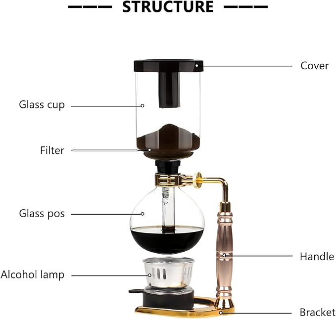 WANLWH Siphon Coffee Maker, 3-Cup (360ml) Glass Vacuum Coffee Brewer with Alcohol Burner & Filters, Stovetop Safe, Manual Coffee Machine for Home Barista, Gift for Coffee Lovers