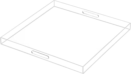 Oversize Extra Large King Size Bed Tray for Eating Big Clear Acrylic Serving Tray with Handles 24x24 Inch -Spill Proof- Decorative Countertop Organizer for Ottoman,Bed,Party, Butler Tray