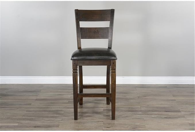 Pemberly Row Set of 3 Wood Bar Unit and 2 Ladderback Barstool in Dark Brown