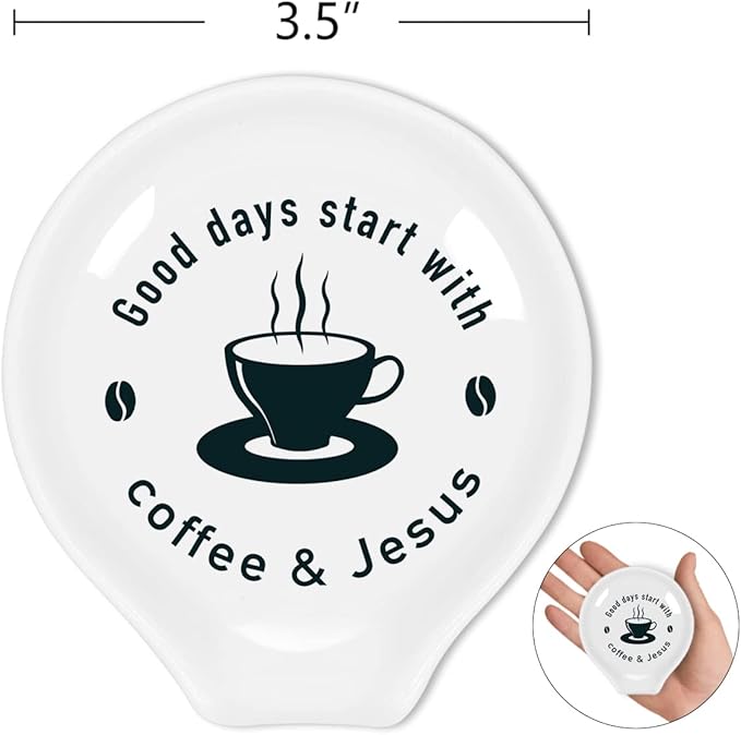 Funny Coffee Quote Ceramic Coffee Spoon Holder-Coffee Spoon Rest -Coffee Station Decor Coffee Bar Accessories-Coffee Lovers Gift for Women and Men (Good Days Start With Coffee and Jesus)