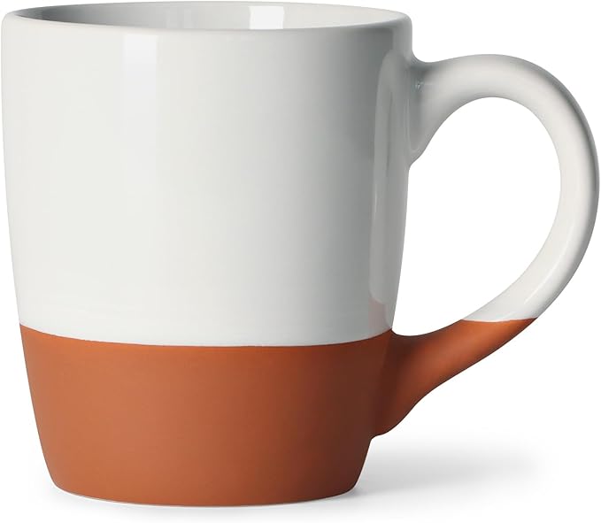 Smilatte 20 OZ Large Coffee Mug, Nice Ceramic Boss Tea Cup with Big Handle for Dad Men Women, Unique Style For Any Kitchen, White-Brown
