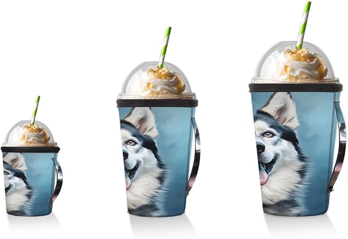 Husky Reusable Insulator Coffee Sleeves for Drinks Beverages,Funny Husky Neoprene Holder with Handle for Most Coffee or Ice Drink, 30-32oz
