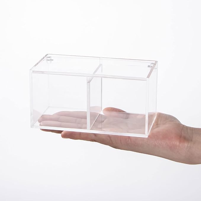 Yeeco Clear Acrylic Capsule Holder with Lid 2 Section Plastic Drawer Box Organizer 5.1”×2.6”×2.6”2 Compartments Desk Cube Containers for Jewelry，Candy，Coffee，Make Up Accessories