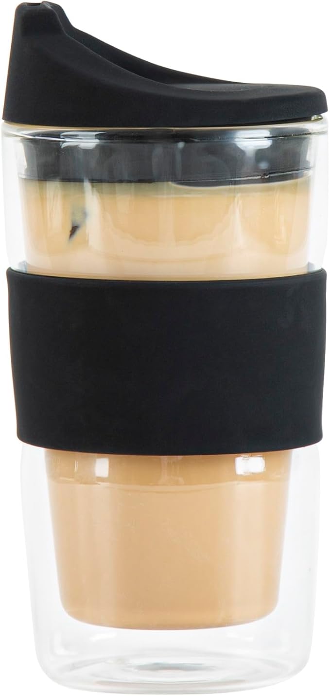 Restaurantware - Forma Professional 11.8 Ounce Insulated Travel Mugs, 10 Double Wall Coffee Mugs - Includes Lids And Sleeves, Reusable, Clear Borosilicate Glass Tumblers, Dishwashable, Microwavable