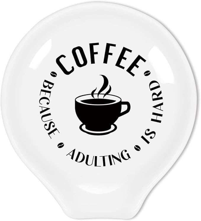 Funny Ceramic Coffee Spoon Rest Black and White - Coffee Station Decor & Gift for Men and Women