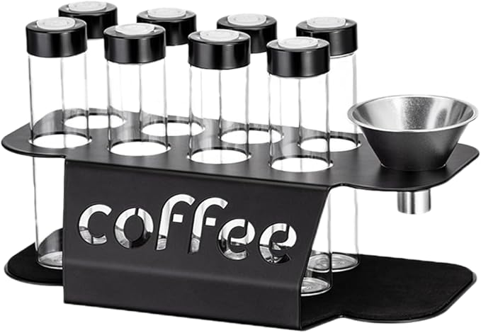 Wooden Coffee Bean Sampling Set with Test Tubes, Funnel - Coffee Bean Storage & Tasting Kit for Coffee Lovers, Cafes (C)