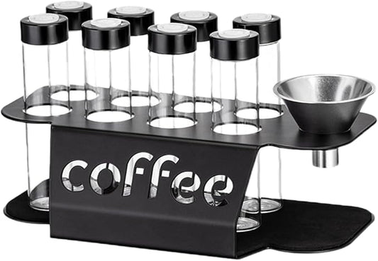 Wooden Coffee Bean Sampling Set with Test Tubes, Funnel - Coffee Bean Storage & Tasting Kit for Coffee Lovers, Cafes (C)