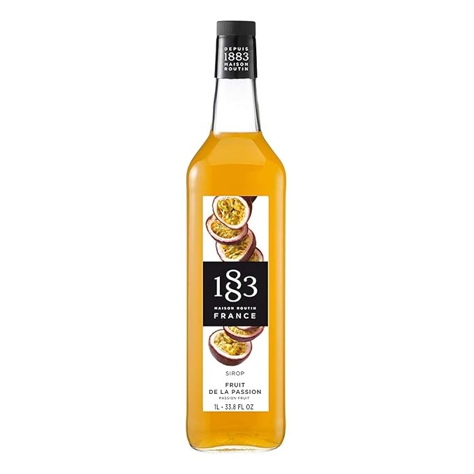 1883 Passion Fruit Syrup for Drinks, Made in France, 1 Liter Glass Bottle