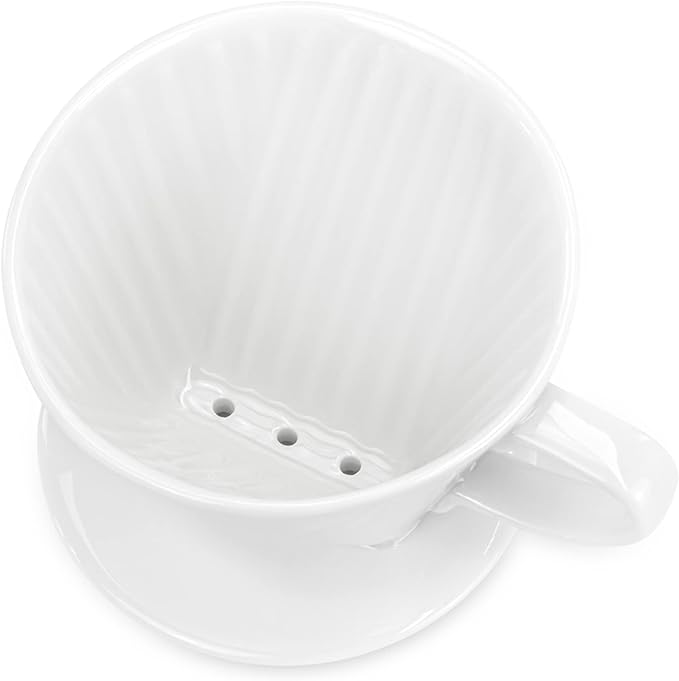 Pour Over Ceramic - Coffee Dripper Ceramic Coffee Maker with 3 Holes Flat Bottom, Porcelain Slow Filter Cone for Travel, Camping, Office, Home, Coffee Maker Brew, White