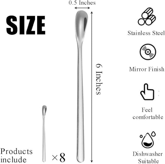 Stainless Steel Coffee Stirring Spoon,Silver Coffee Stir Sticks Drink Spoons,Long Handle Tea Coffee Spoons Tiny Salt Condiment Spoon,Coffee Bar Accessories,6 Inches,8 Pieces