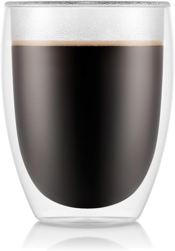 Bodum 12oz Pavina Double Wall Insulated Tumbler, High-Heat Borosilicate Glass, Set of 6, Clear