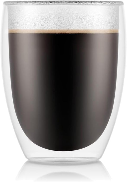 Bodum 12oz Pavina Double Wall Insulated Tumbler, High-Heat Borosilicate Glass, Set of 6, Clear