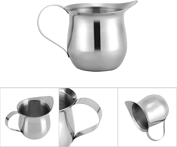 Joyzan Stainless Steel Bell Creamer, Espresso Shot Frothing Pitcher Cup Handle 3oz Serving Cream Pouring Spout Jug Coffee Latte Tea Milk Jam Maple Syrup Sauce Salad Dressing Restaurant Kitchen Art