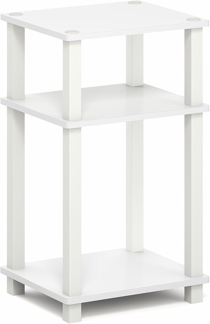 Furinno JUST Side Table, 3-Tier Open Shelf End Table, Toolless Assembly Night Stand, Bedside Table with Square Tube, for Living Room, Bedroom, White