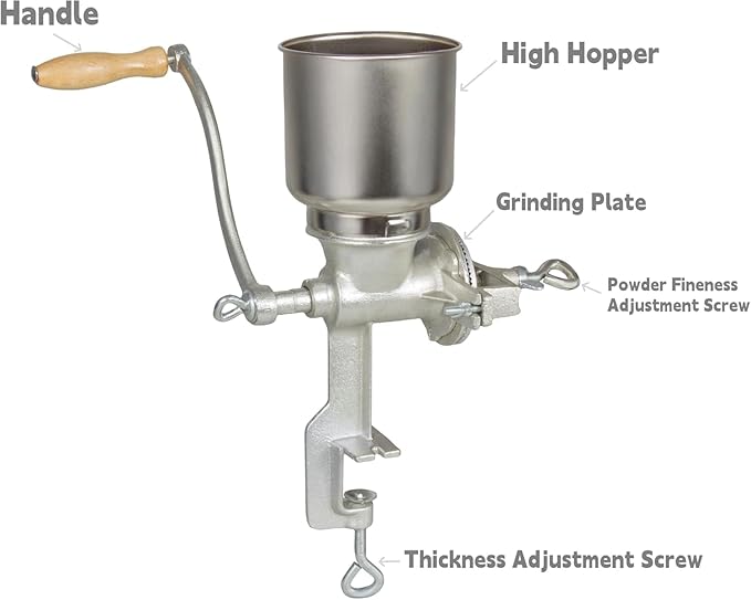 High Hopper Cast Iron Manual Grain Mill-Heavy Duty Grain Grinder, Coffee Grinder-Dry&Wet Grinding for Wheat,Grain