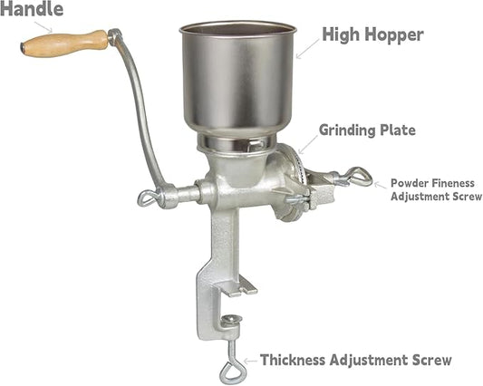 High Hopper Cast Iron Manual Grain Mill-Heavy Duty Grain Grinder, Coffee Grinder-Dry&Wet Grinding for Wheat,Grain