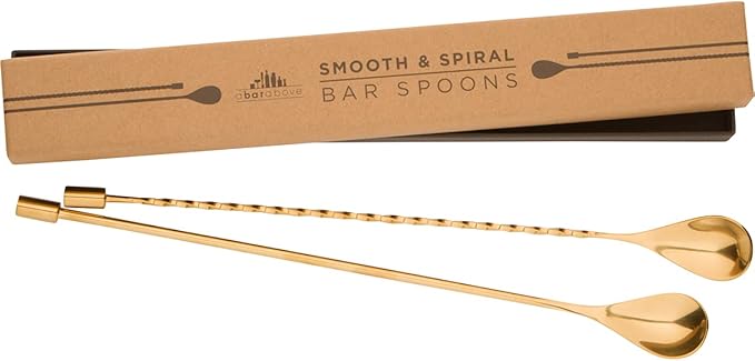 A Bar Above 2-Piece Gold Bar Spoon Set, 12-Inch Heavyweight Cocktail Mixing Spoons, Stainless Steel Drink Stirrers for Shakers and Mixing Glasses, Bartender Tools for Professionals