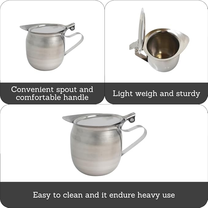 IMUSA USA Stainless Steel Creamer with Cover, 10oz, 10 ounces, Silver