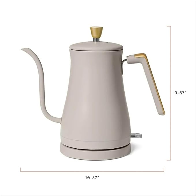 Electric Gooseneck Kettle 1 Liter 1200W, Stainless Steel, Pour Over Coffee Tea, Auto Shut-Off, 360° Cordless Power Base (Porcini Taupe)