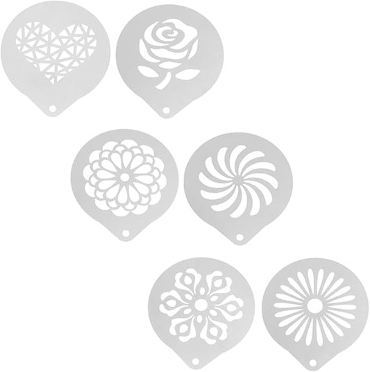 6 Pcs Stainless Steel Coffee Stencils Latte Art Templates for Cappuccino Milk Spray Tools DIY Coffee Decorating for Cakes Cookies and Desserts