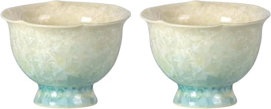 KAMMAK Ceramic Tea & Coffee Cups Set of 2 - Vintage Crystalline Glaze Espresso Mugs, 2.8oz Hand Painted for Afternoon Tea or Coffee, Birthday Gift for Women Men, Yellow-Green Gradient