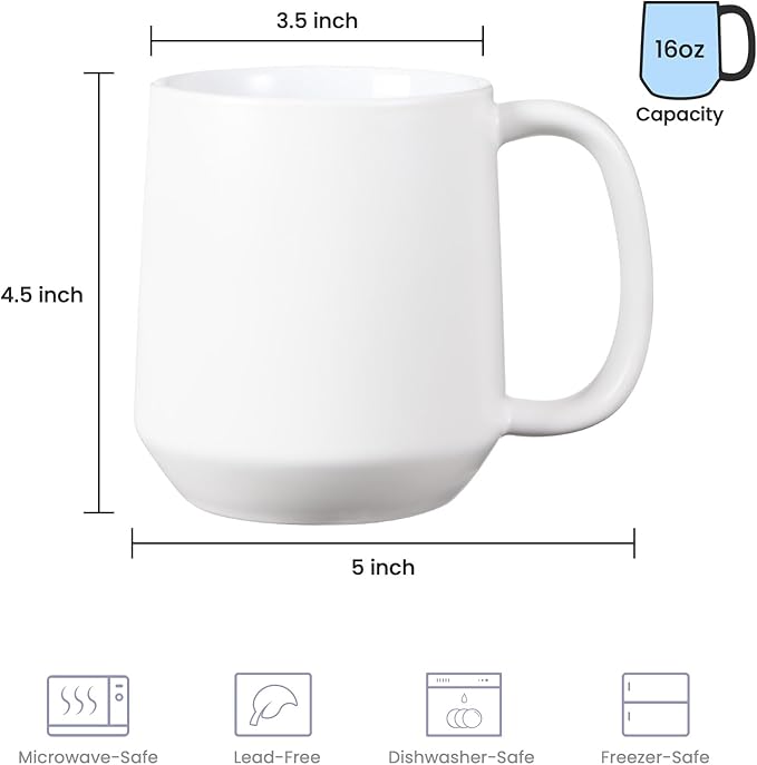 Miicol 16 oz Large Ceramic Coffee Mug, Tea, Mulled Drinks Cup, Gift for Office Staff or Home Using, Microwave and Dishwasher Safe, Frosted Surface, White