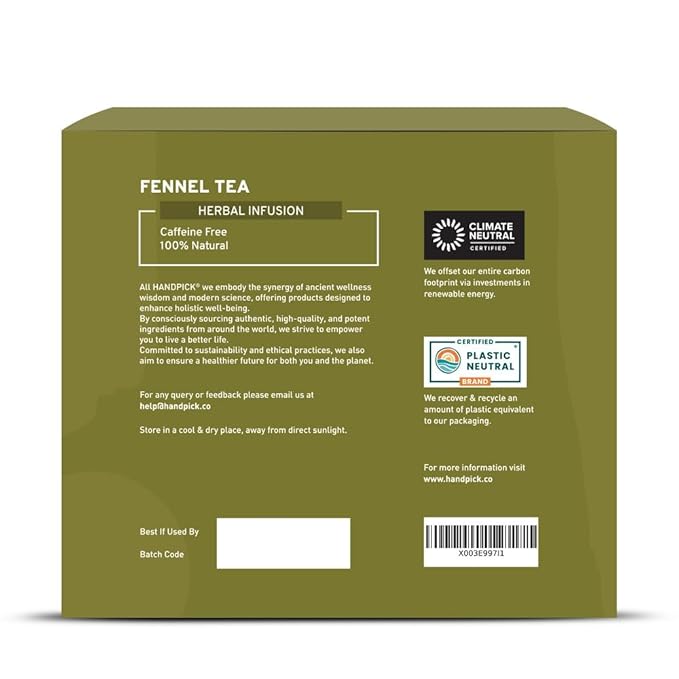 HANDPICK Fennel Seed Tea Bags (100 Count), Authentic Indian Origin with Natural Aroma & Sweetness | 100% Pure, Non GMO & Caffeine Free