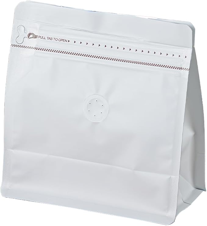 50 Pcs 4oz White Sqaure Coffee Bean Bags with No-Valve, Easy Tear Open & Repeating Sealed Zipper, Heat-Seal Stand Up & Flat Bottom Tea Bag, 1/4 lb Capacity 5.3x5.7 Inch