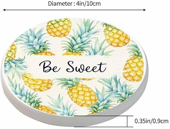 Watercolor Drink Coaster Tropical Pineapple Cartoon Exotic Fruit Pattern Be Sweet Beautiful Home Decor Diatomite Heat-Resistant Diatomite 4 Inch for Cold Drinks Wine Mugs Cups