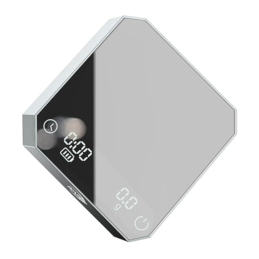 IKAPE Mini Digital Coffee Scale with Timer, 2kg/0.1g Precision, Rechargeable, Drip Espresso & Pour-Over, Tare Function, LED Display (Silver)