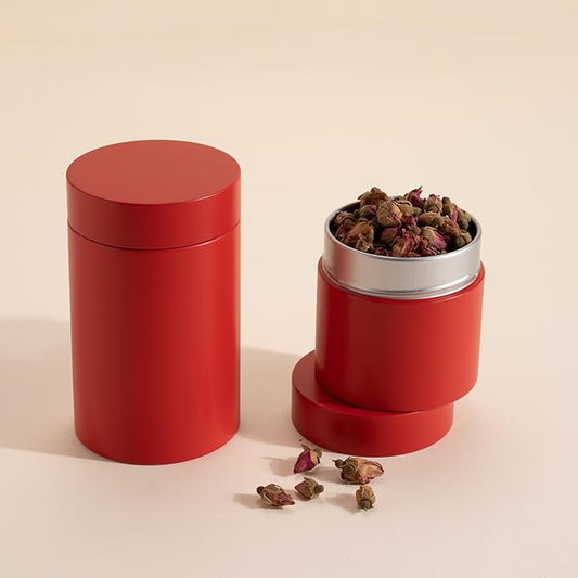 3 Packs Tea Tin Canister for Loose Tea Metal Tea Canister 9 oz 15 oz Round Tin Can for Coffee Beans Tea Container for Kitchen Storage Sugar Matcha Spice Powder (Red, S_2.95x2.95)