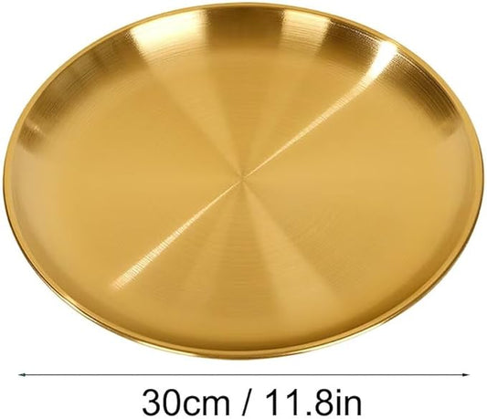Serving Trays 11.8in Stainless Steel Decorative Tray Round Gold Tray for Kitchen Wedding Party Coffee Table