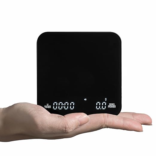 KitchenTour CaféMetric Coffee Scale with Timer 0.1g/2000g - Precision Small Scale for Espresso & Pour Over - Mini Scale with LED Display (Black, AAA Battery)