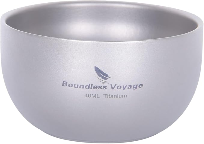 iBasingo Titanium Double Wall Mini Cups Small 40ml Tea Cups for Drinking, Whiskey, Espresso, Coating-Free, Dishwasher Safe Ti3204D (Titanium Color * 1)
