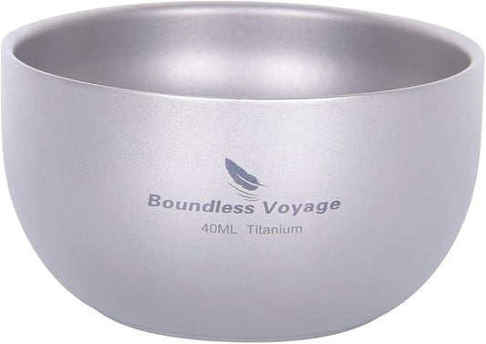 iBasingo Titanium Double Wall Mini Cups Small 40ml Tea Cups for Drinking, Whiskey, Espresso, Coating-Free, Dishwasher Safe Ti3204D (Titanium Color * 1)