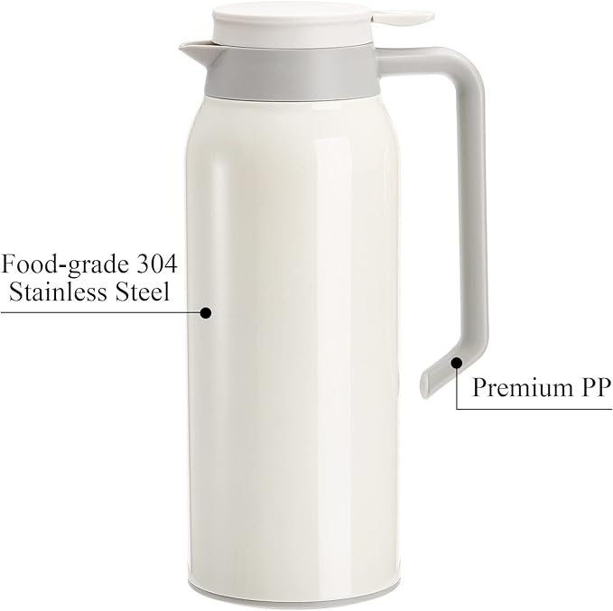 Hacaroa 50 Oz (1.5L) Stainless Steel Thermal Carafe, Double Walled Vacuum Coffee Carafe, Heat Retention Dispenser Insulated Water Pitcher for Home, Office, Outdoor and Restaurant Use