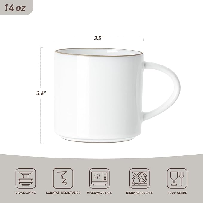 famiware Nature Coffee Mugs Set of 4, 14 oz Coffee Mug Set, Coffee Cups with Handle for Coffee, Tea, Cocoa and Milk, Microwave and Dishwasher Safe, Snowy White